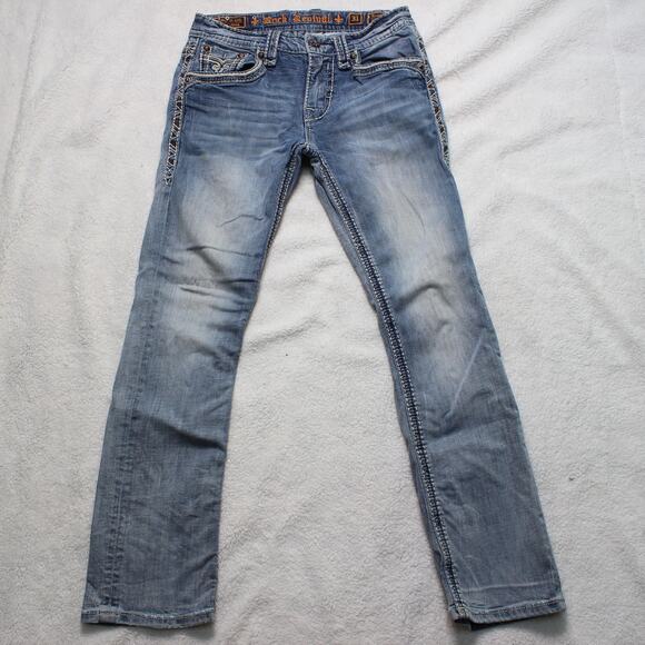 Rock Revival Remedy J Straight Leg Jeans Size 31 Distressed Light Wash - Picture 9 of 11